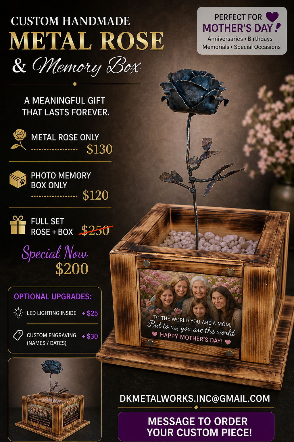 Custom metal rose memory box